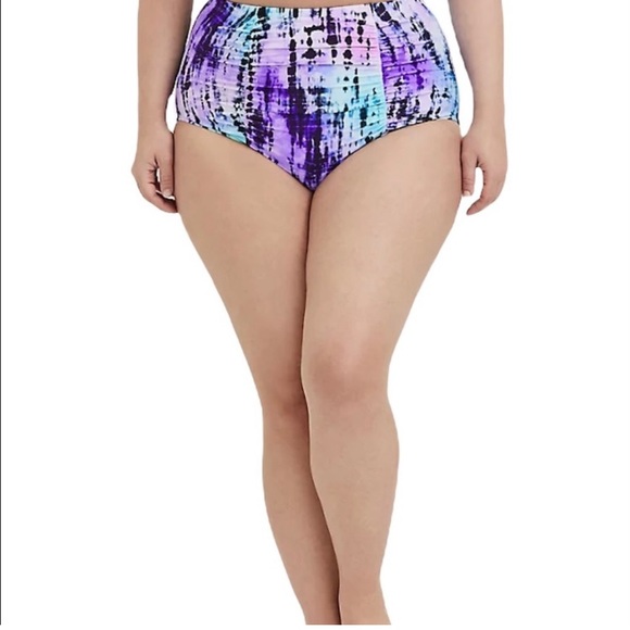 🆕Torrid Blue & Purple Tie-Dye High Waist Ruched Swim Bottom 1X NWT - Picture 2 of 12